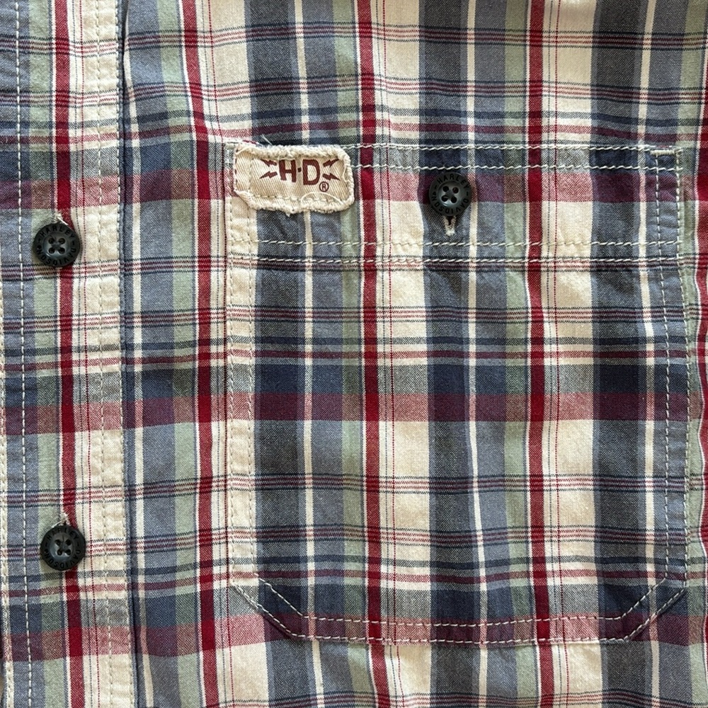 Harley-Davidson Button Up Short Sleeve Cotton Shirt Men's Tall XL Plaid - Picture 6 of 7